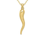 10K Yellow Gold Large Hollow Italian Horn Pendant Necklace with Chain